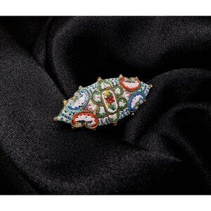 Rare Find Vintage 1940s Italian Signed Micro Mosaic Floral Brooch